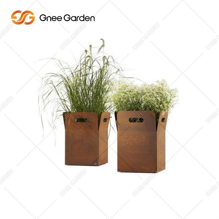 Corrugated Box Shape Metal Planter With Rustic Look