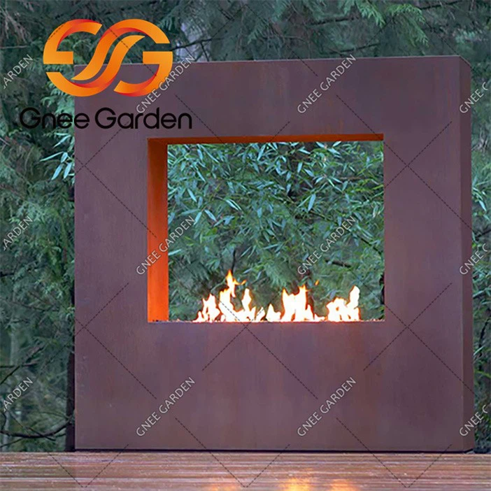 Corten Steel building outdoor fireplace(1)