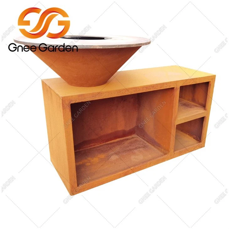 corten steel Rectangular outdoor cooking fire pit