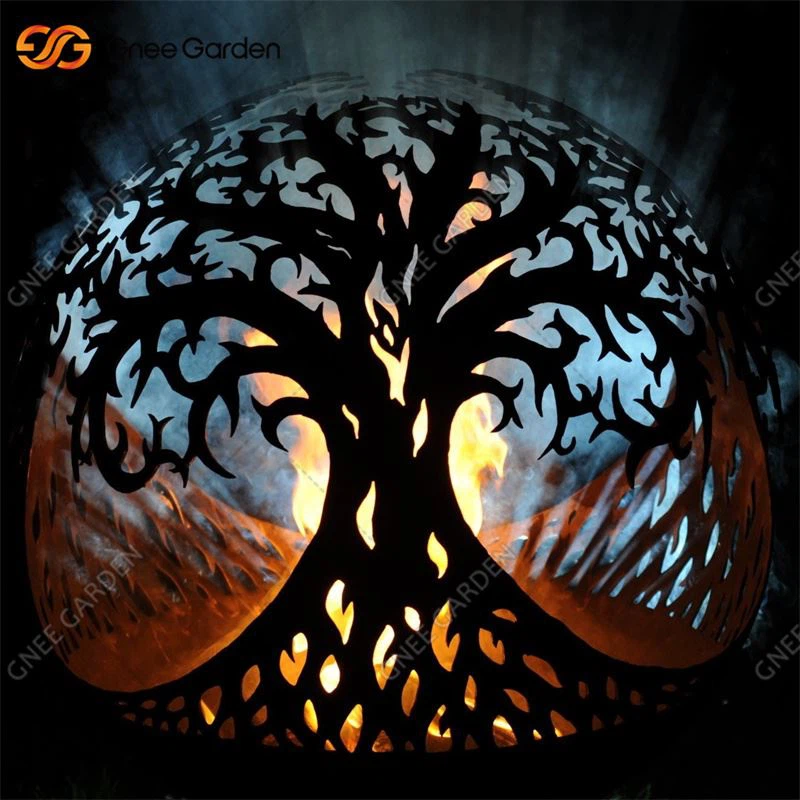 Corten Steel Tree Of Life Sphere Firepit
