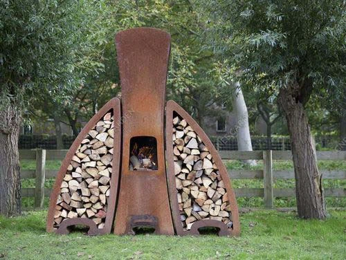 Corten stål vedfyrt metall peis