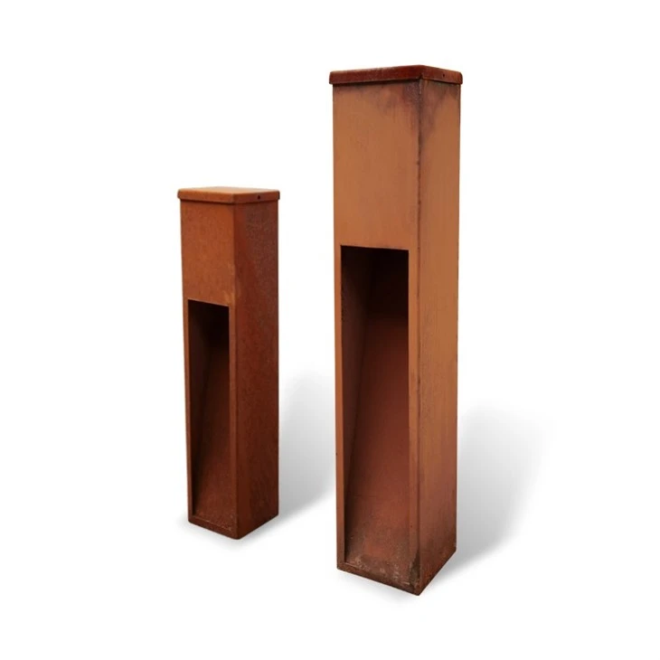 Customized Corten Steel Rust Colour Bollard Lights For Garden