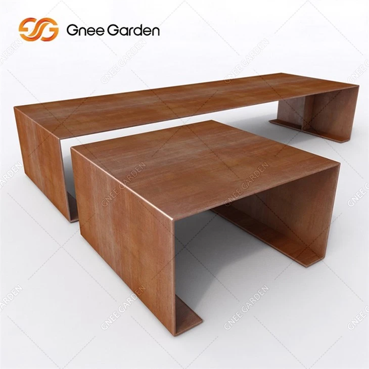 Modern Bench Corten Steel Rusted Steel Garden Bench