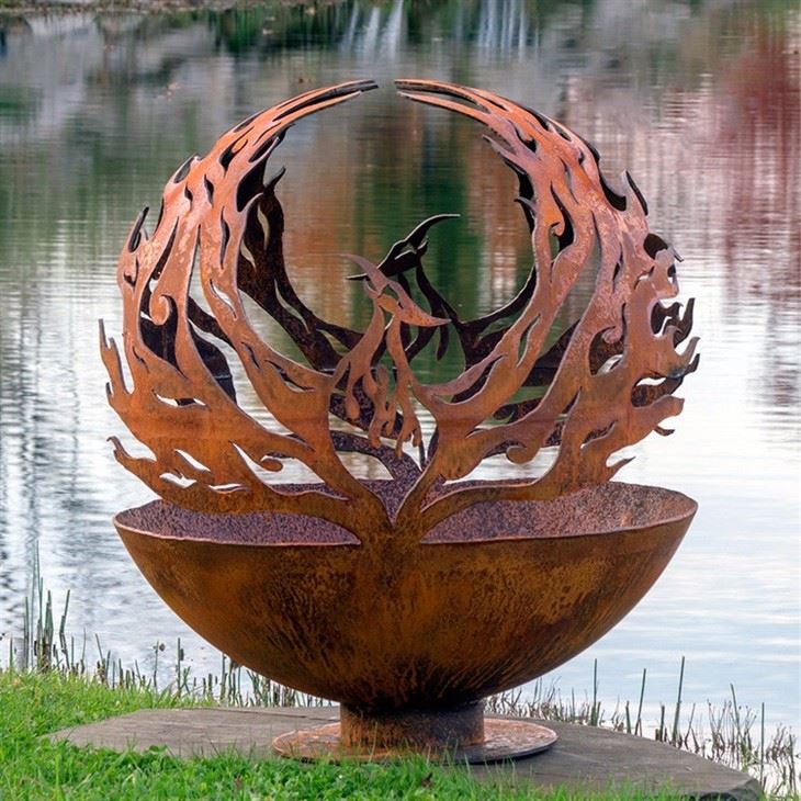 Outdoor Unique Corten Steel Ball Brazier Custom Pattern Metal Engraving Printing