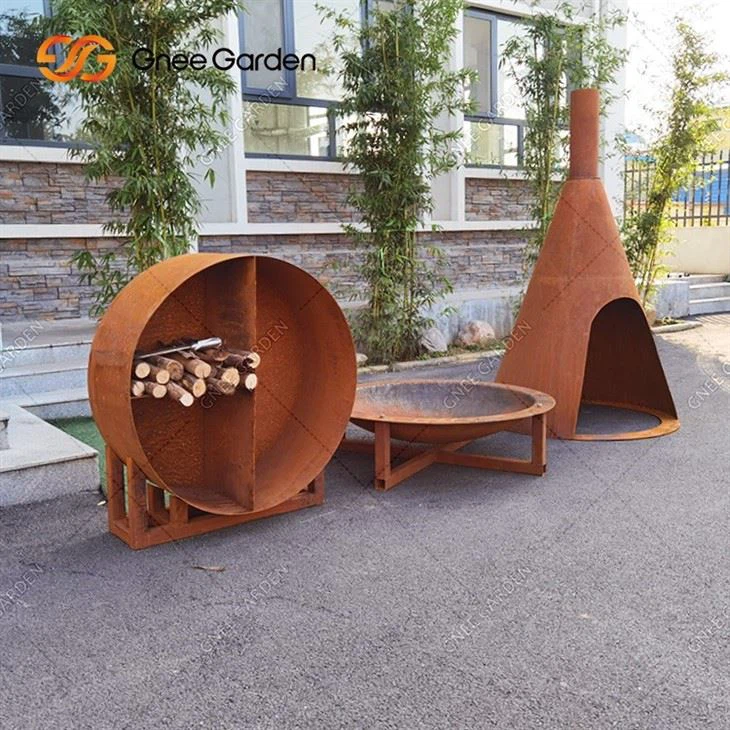 Rusty Corten Firewood Rack Firewood Storage Outdoor Modern Corten Wood Storage Rack Steel
