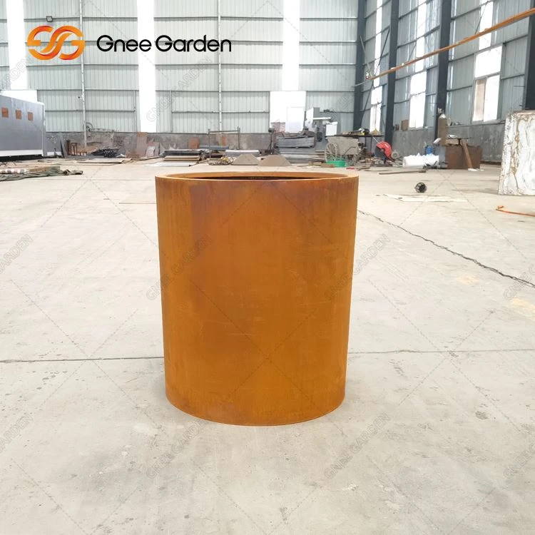 Utendørs Corten Stål Rund Blomsterpotte Utenfor Hage Metal Planters