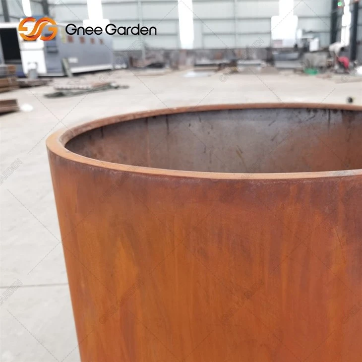 Outdoor Corten Steel Round Flower Pot Outside Garden Metal Planters