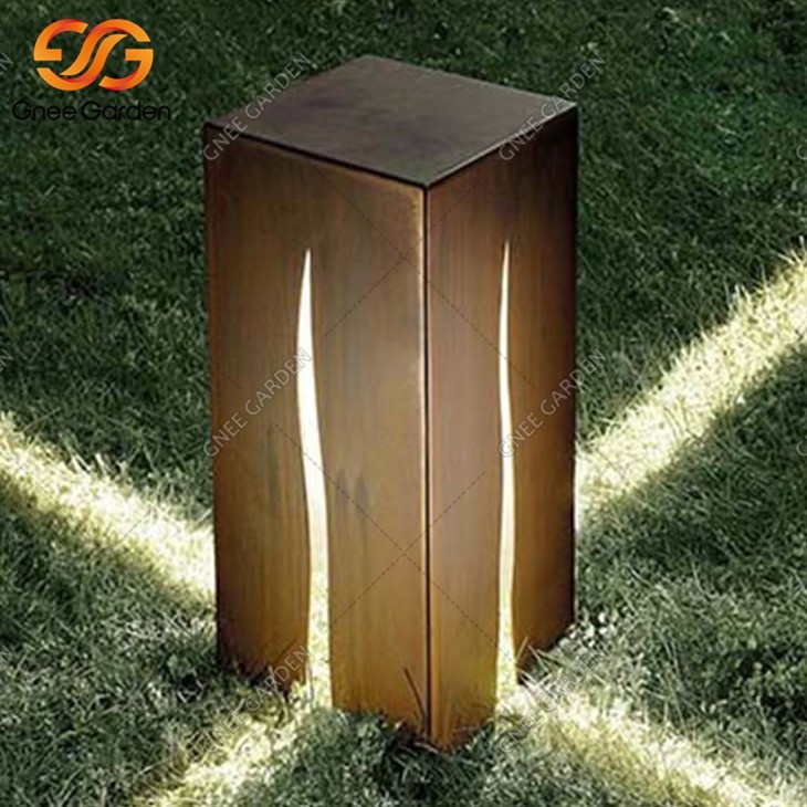 weathering steel outdoor lighting sculpture garden lights
