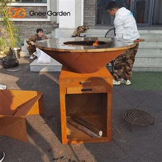 Utendørs Rust Corten Bbq Ved Utendørs Hage Rust Corten Bålpanne Med Bbq Grill